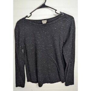 Chicos Women's Pullover Sweater Size 1 Medium Long Sleeve Black Silver (Reg $69)